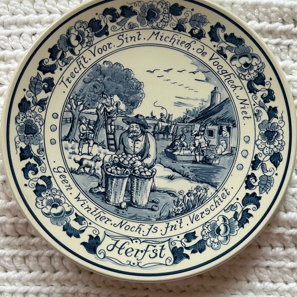 Blue and White Ceramic Accent Plate with Intricate Design